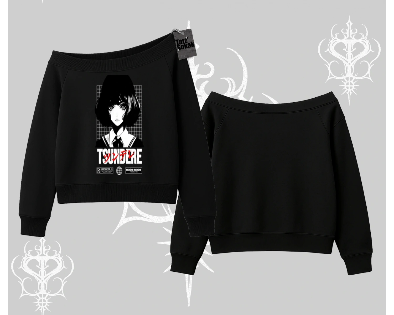 Kayık Yaka Sweatshirt Tsundere Anime Japanese Style Baskılı