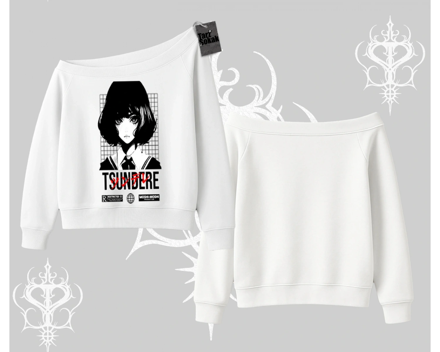 Kayık Yaka Sweatshirt Tsundere Anime Japanese Style Baskılı