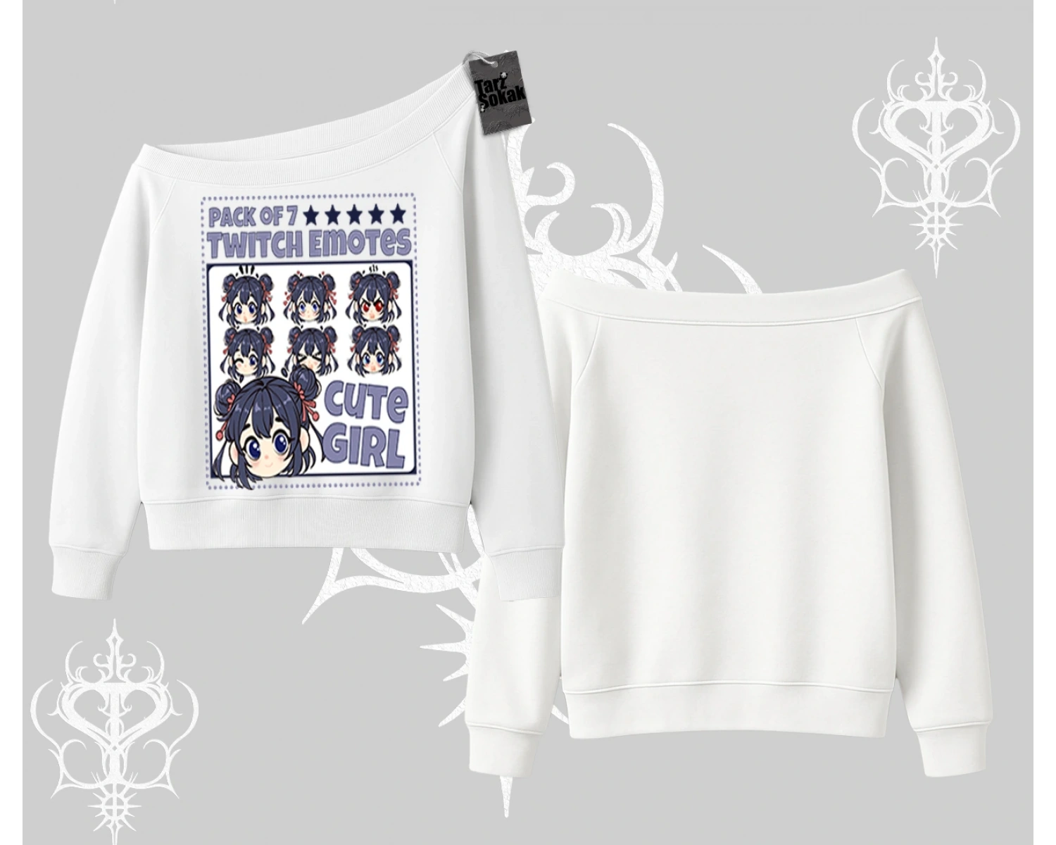 Kayık Yaka Sweatshirt Twitch Emotes Cute Girl Anime Expression