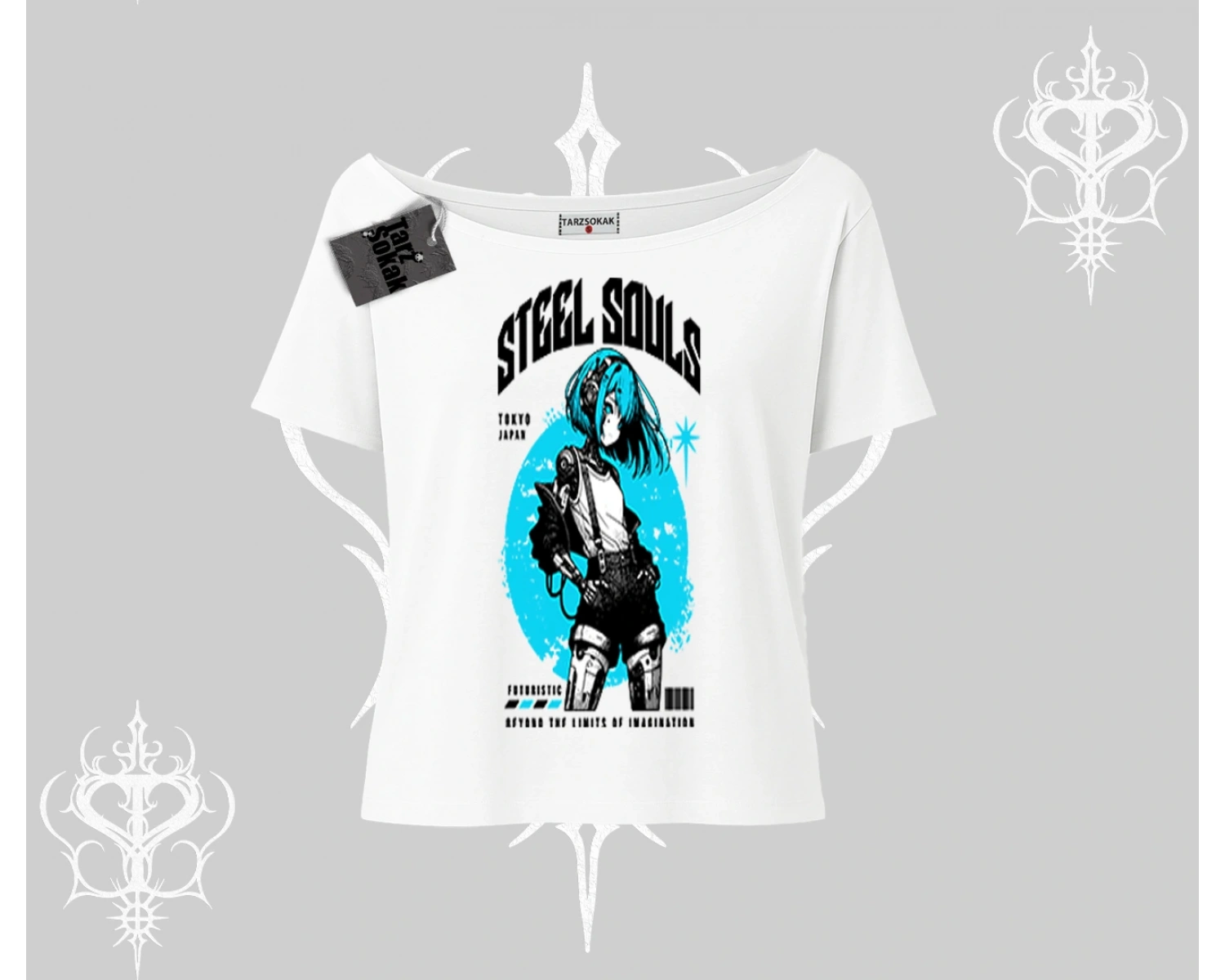 Kayık Yaka Tshirt Anime Cyberpunk Kız Baskılı