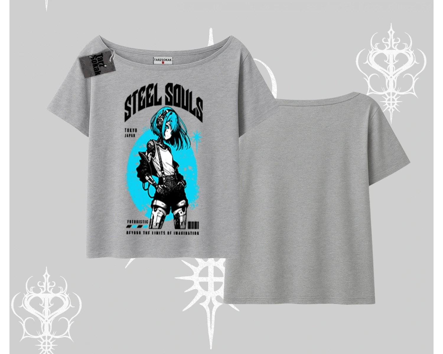 Kayık Yaka Tshirt Anime Cyberpunk Kız Baskılı