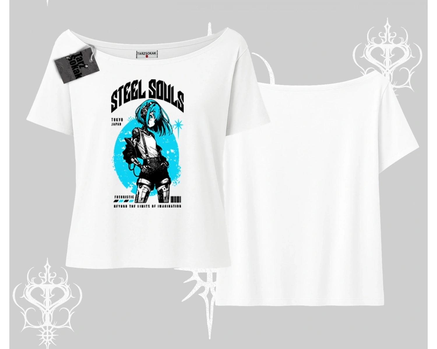 Kayık Yaka Tshirt Anime Cyberpunk Kız Baskılı