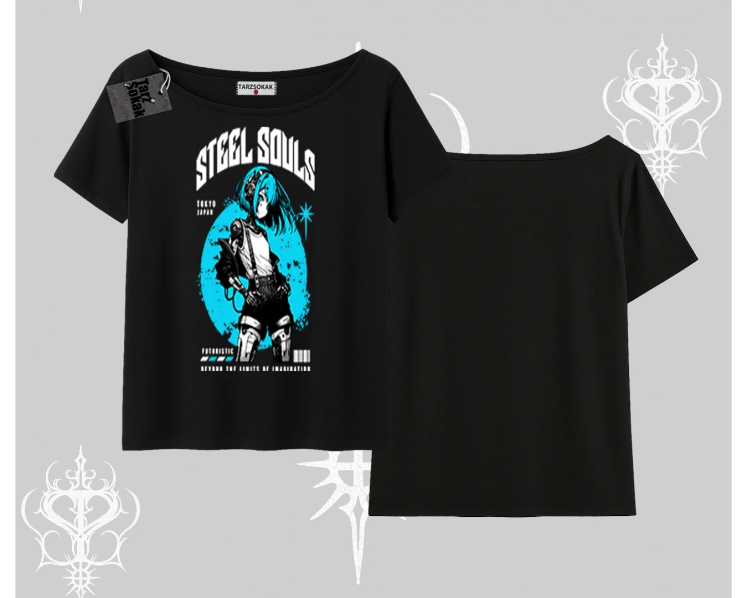 Kayık Yaka Tshirt Anime Cyberpunk Kız Baskılı