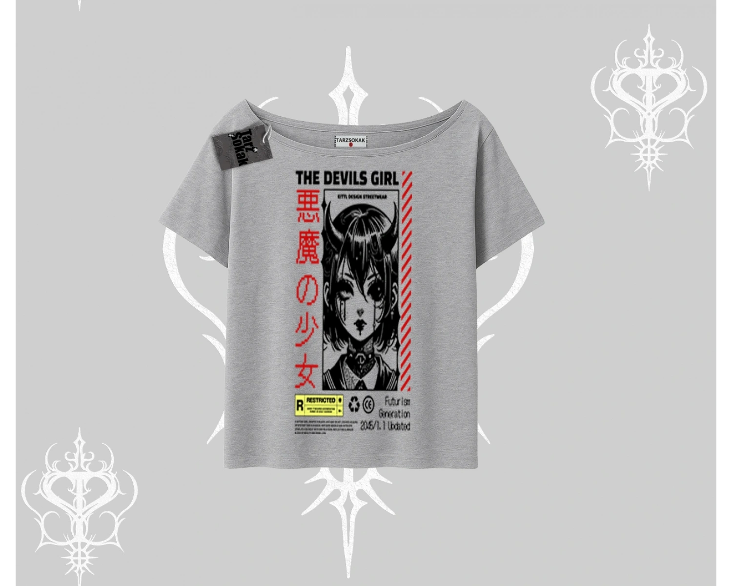 Kayık Yaka Tshirt Anime Devils Girl Japanese Style Baskılı