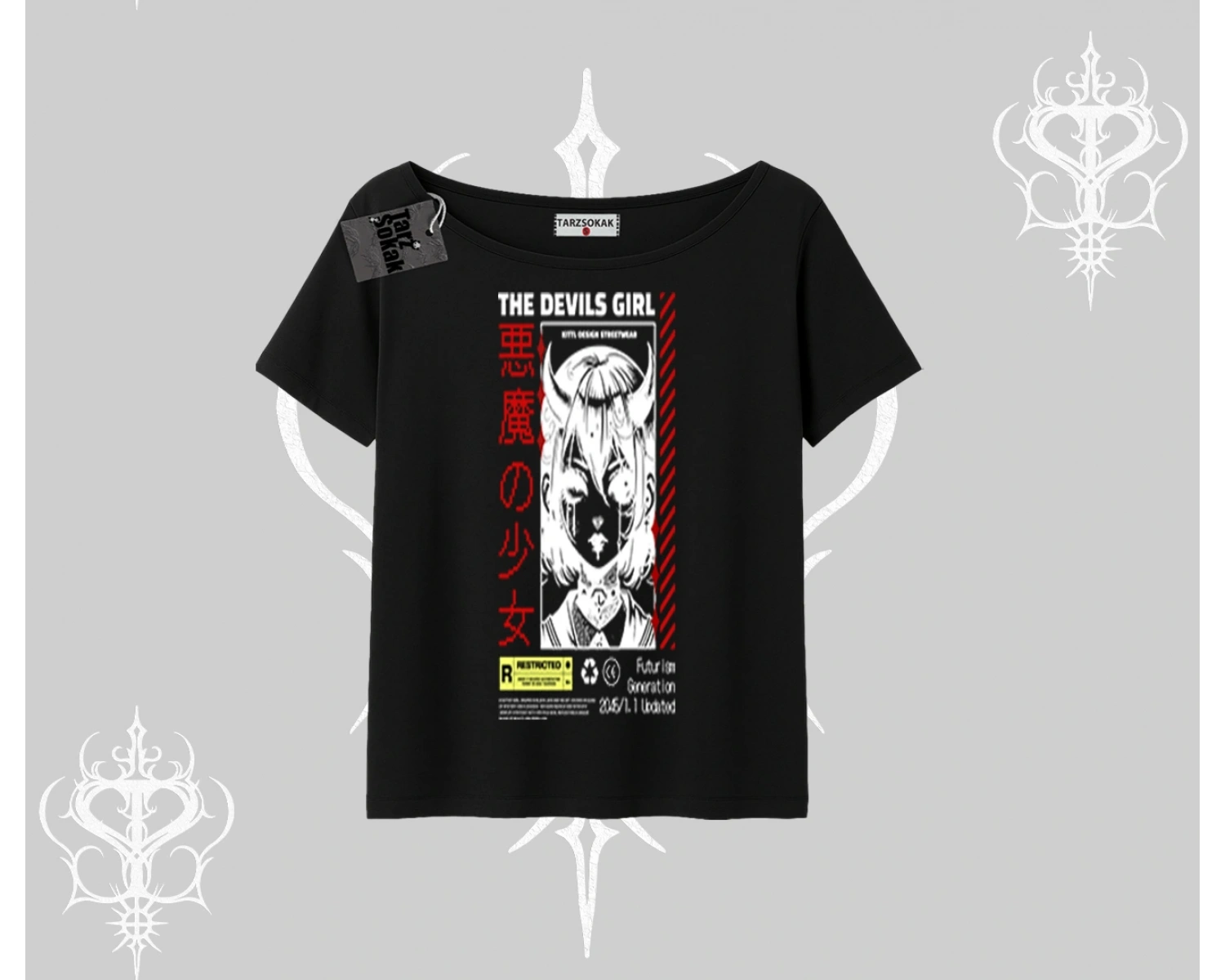 Kayık Yaka Tshirt Anime Devils Girl Japanese Style Baskılı