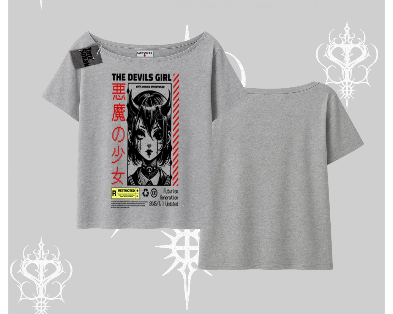 Kayık Yaka Tshirt Anime Devils Girl Japanese Style Baskılı