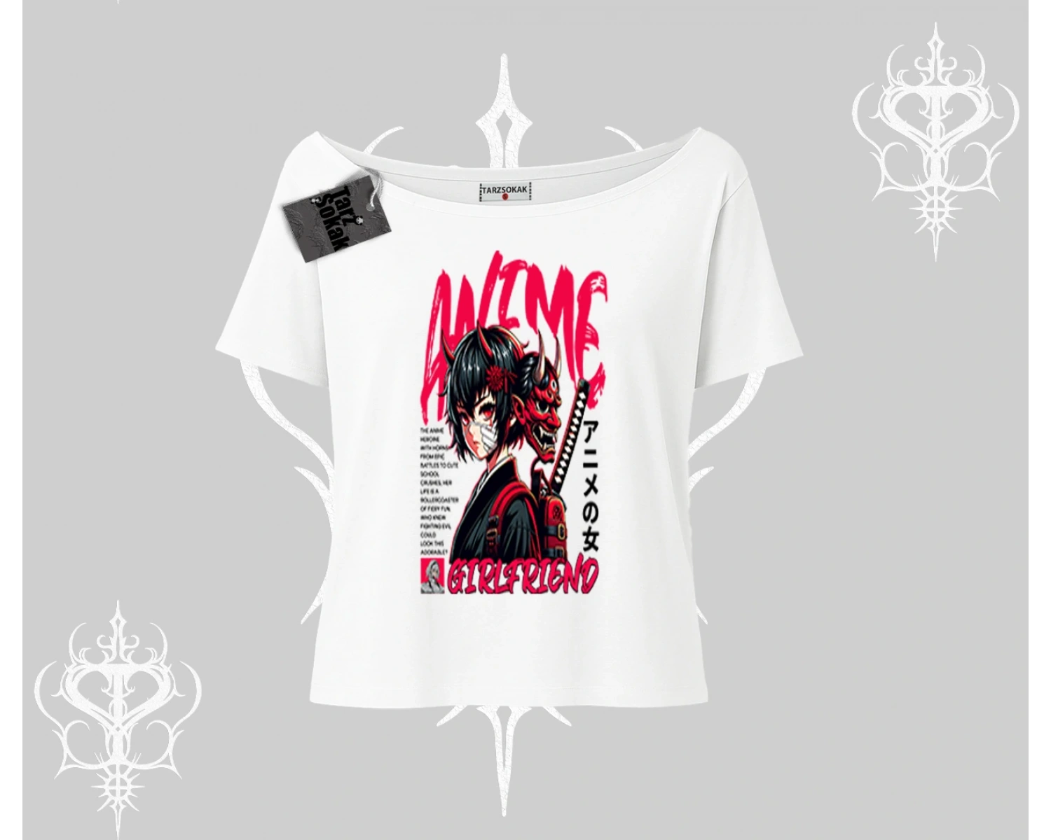 Kayık Yaka Tshirt Anime Girlfriend Kırmızı