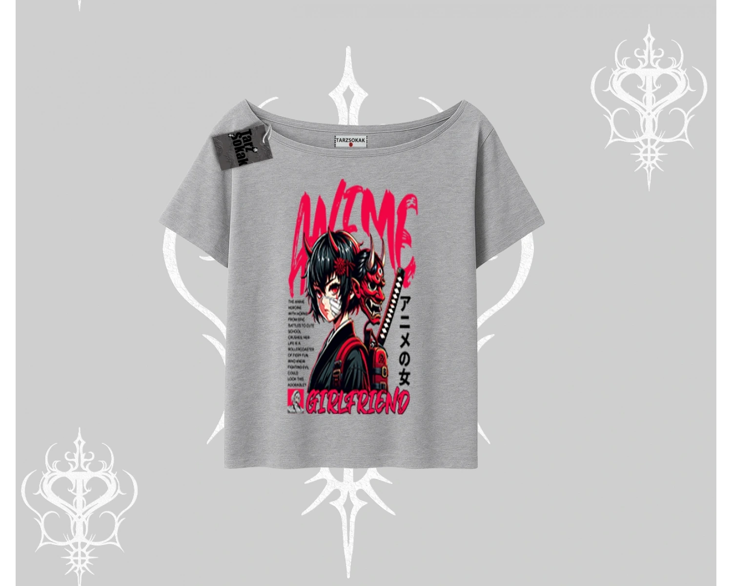 Kayık Yaka Tshirt Anime Girlfriend Kırmızı