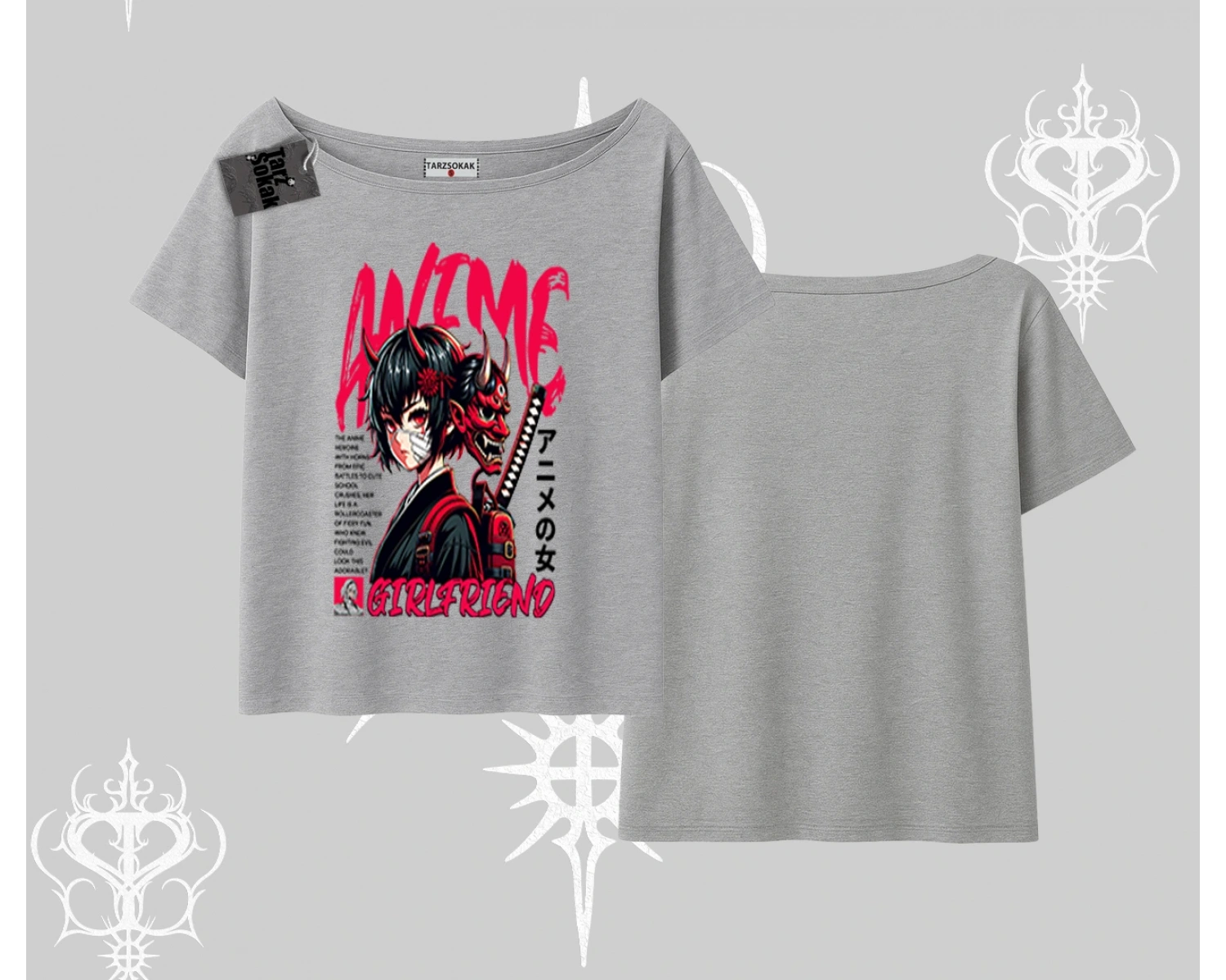 Kayık Yaka Tshirt Anime Girlfriend Kırmızı