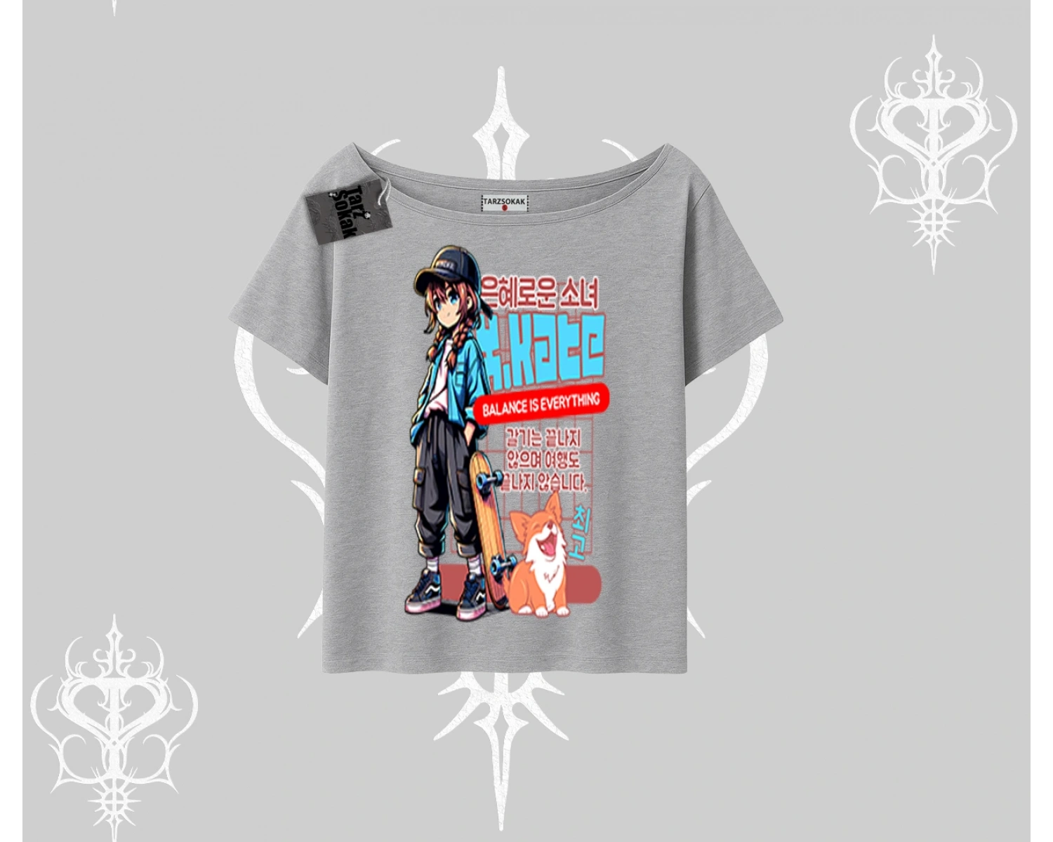 Kayık Yaka Tshirt Anime Hiker Girl Balance Is Everything Baskılı