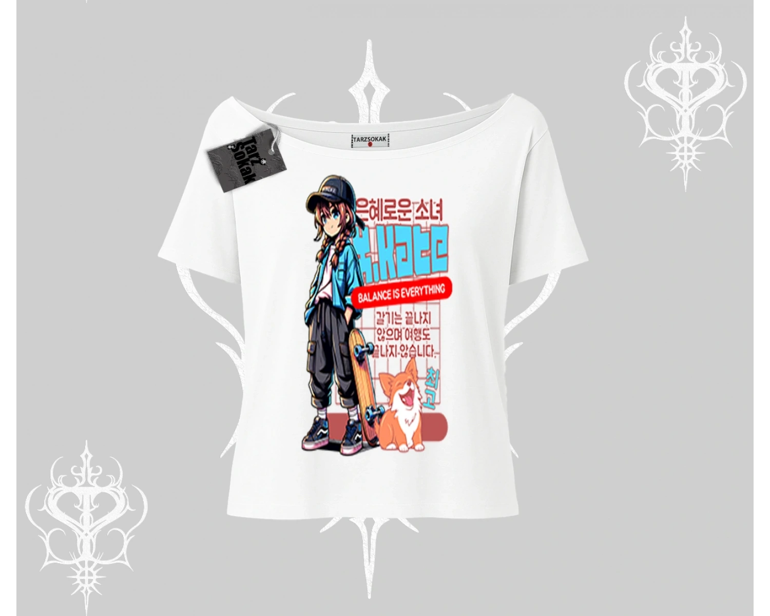 Kayık Yaka Tshirt Anime Hiker Girl Balance Is Everything Baskılı