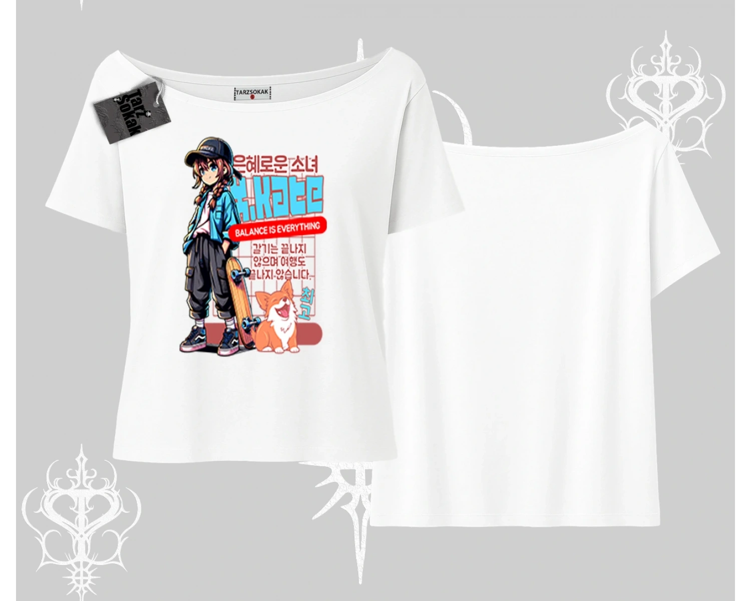 Kayık Yaka Tshirt Anime Hiker Girl Balance Is Everything Baskılı