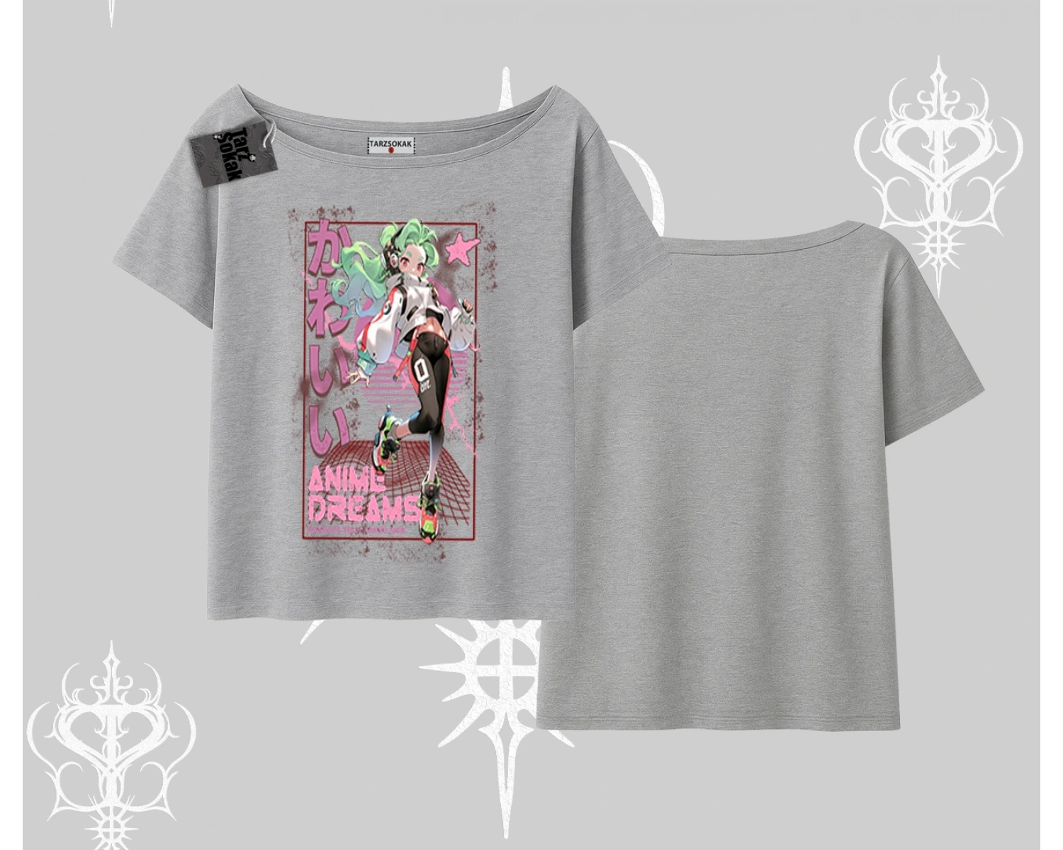 Kayık Yaka Tshirt Anime Kawaii Japon Kız Desenli