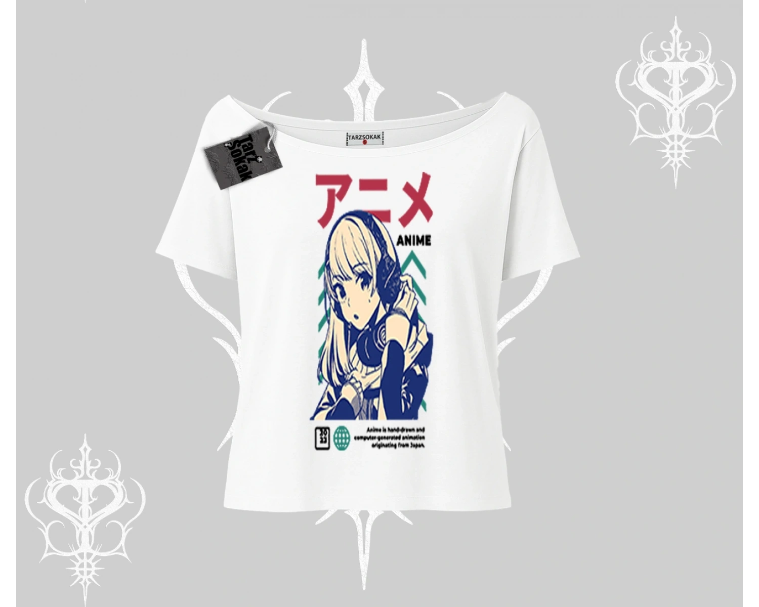 Kayık Yaka Tshirt Anime Kız Desenli Japon Tarzı