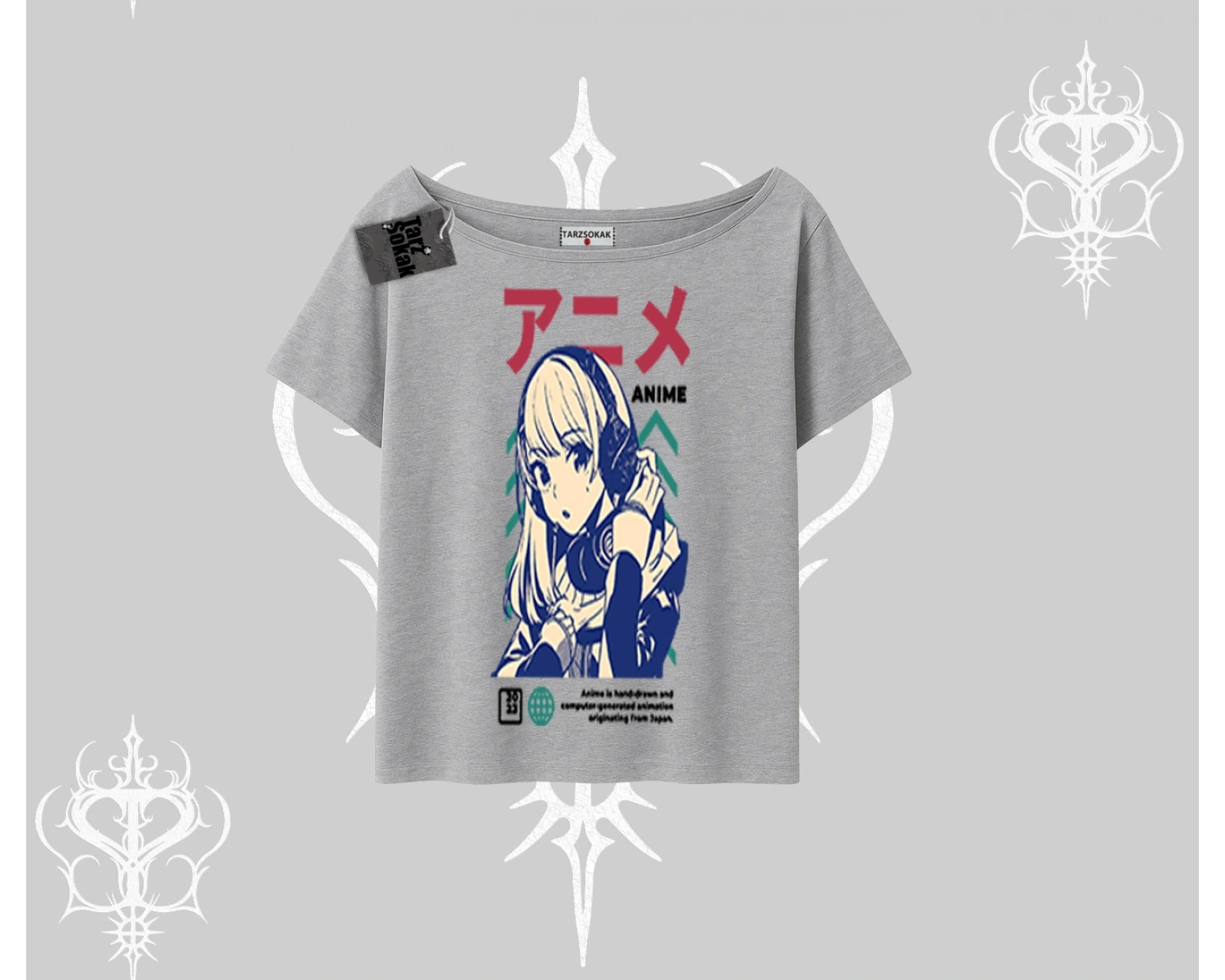 Kayık Yaka Tshirt Anime Kız Desenli Japon Tarzı