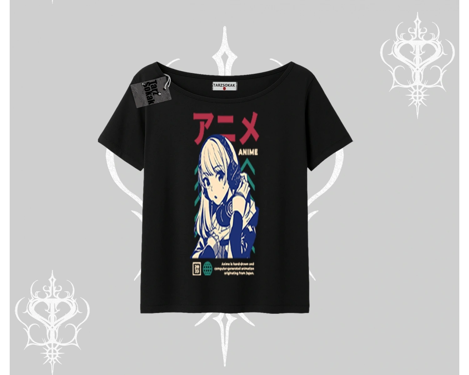 Kayık Yaka Tshirt Anime Kız Desenli Japon Tarzı