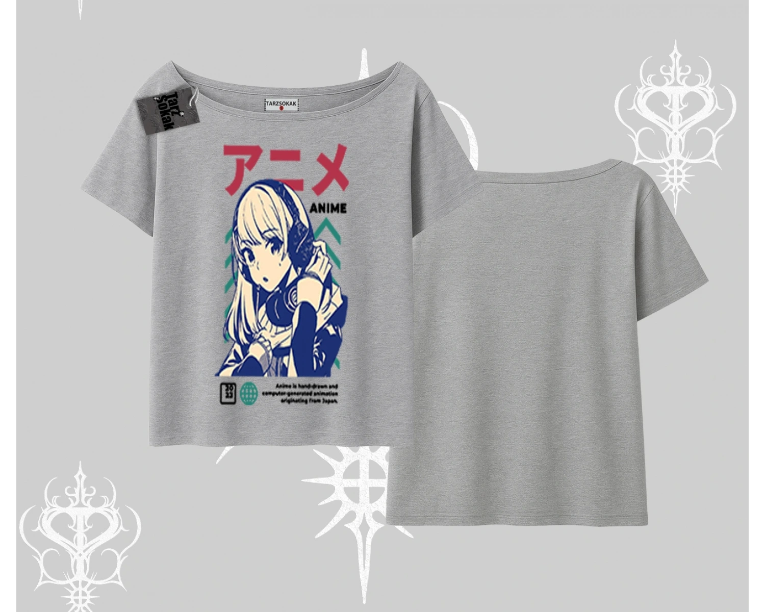 Kayık Yaka Tshirt Anime Kız Desenli Japon Tarzı