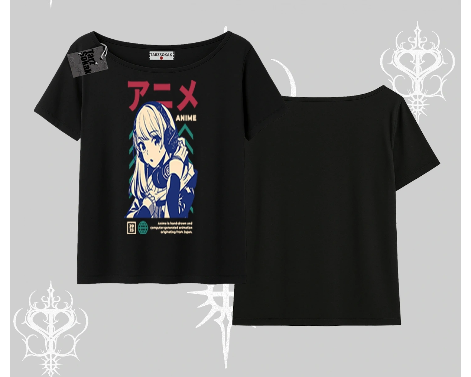 Kayık Yaka Tshirt Anime Kız Desenli Japon Tarzı