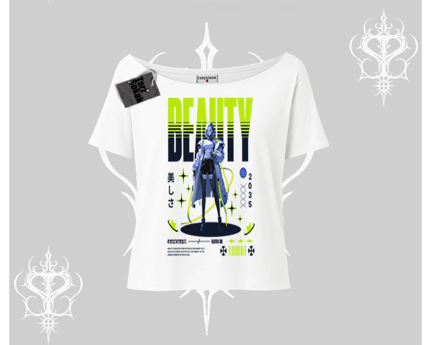 Kayık Yaka Tshirt Anime Unity Neon Detaylı Grafik Baskılı