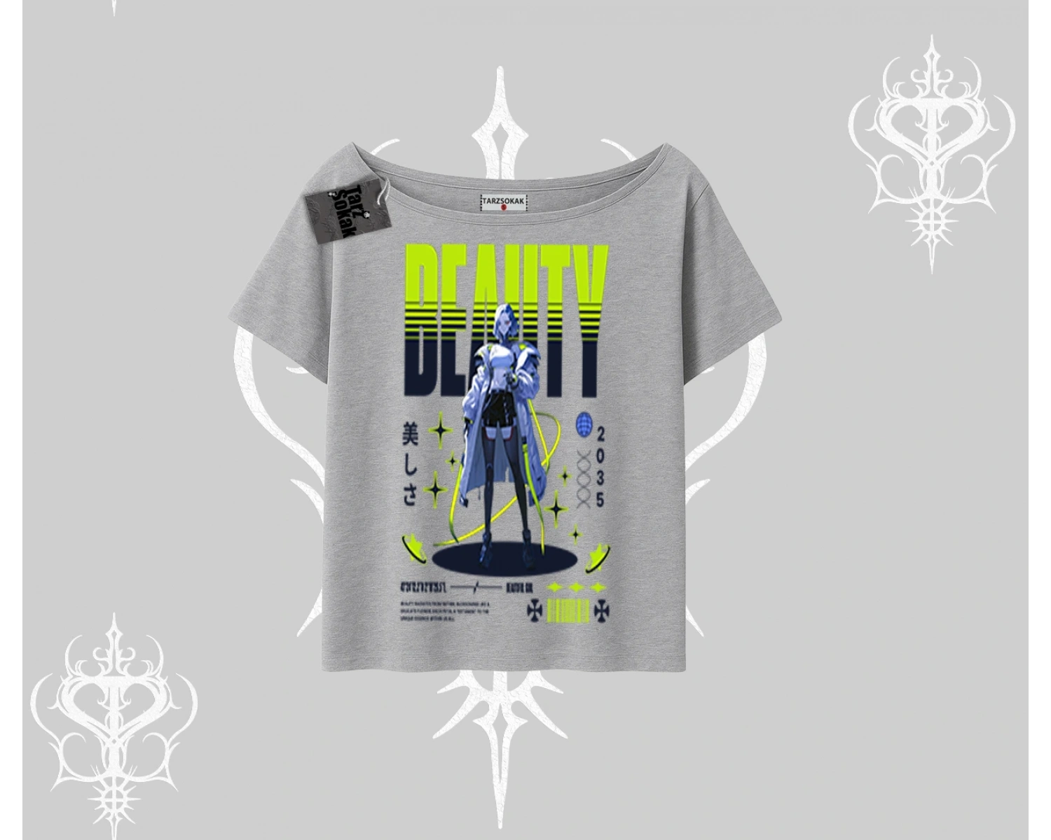 Kayık Yaka Tshirt Anime Unity Neon Detaylı Grafik Baskılı