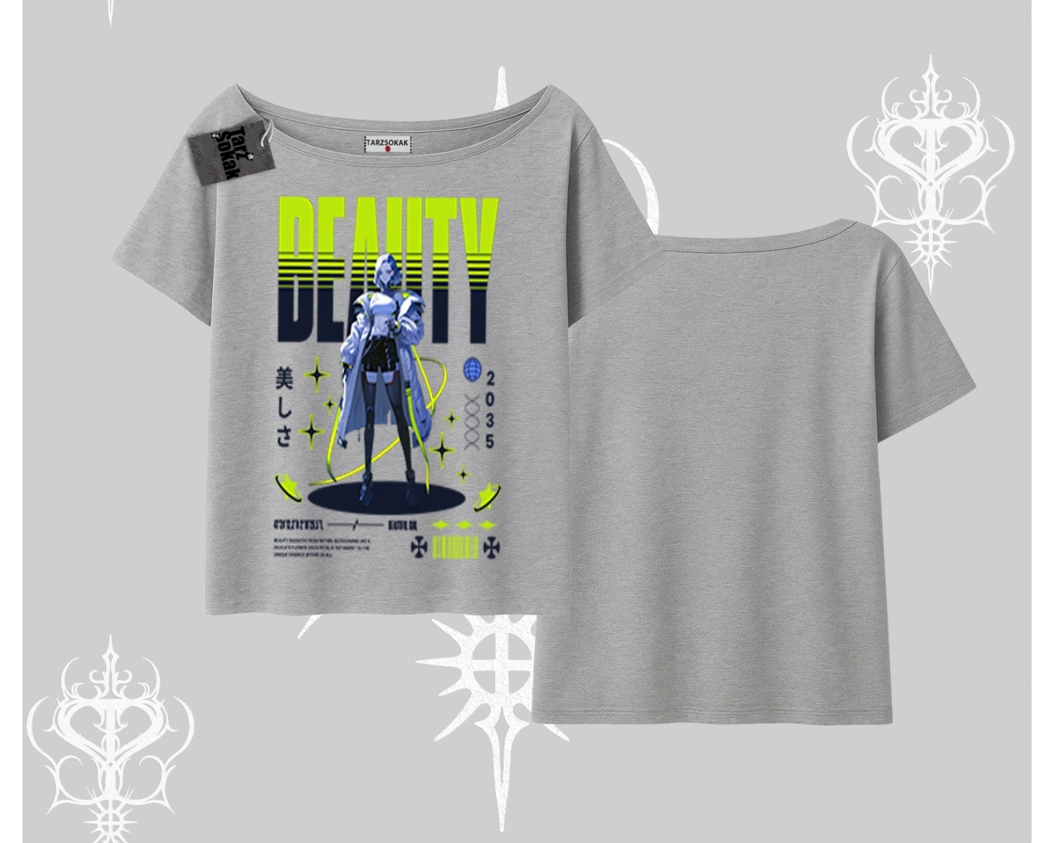 Kayık Yaka Tshirt Anime Unity Neon Detaylı Grafik Baskılı