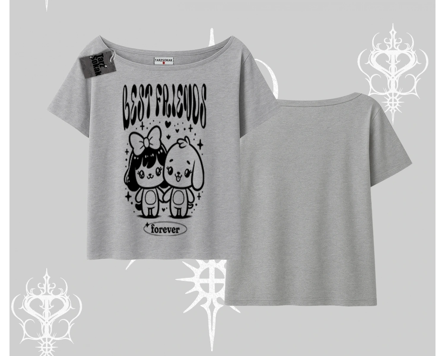 Kayık Yaka Tshirt Best Friends Forever Baskılı Sevimli Tasarım