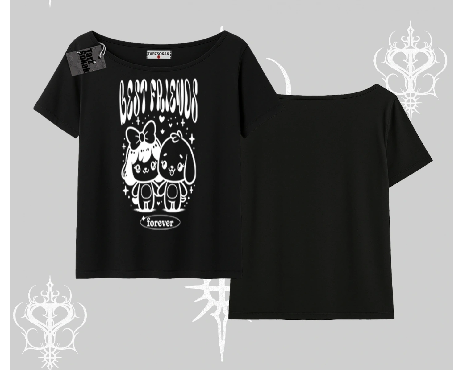 Kayık Yaka Tshirt Best Friends Forever Baskılı Sevimli Tasarım