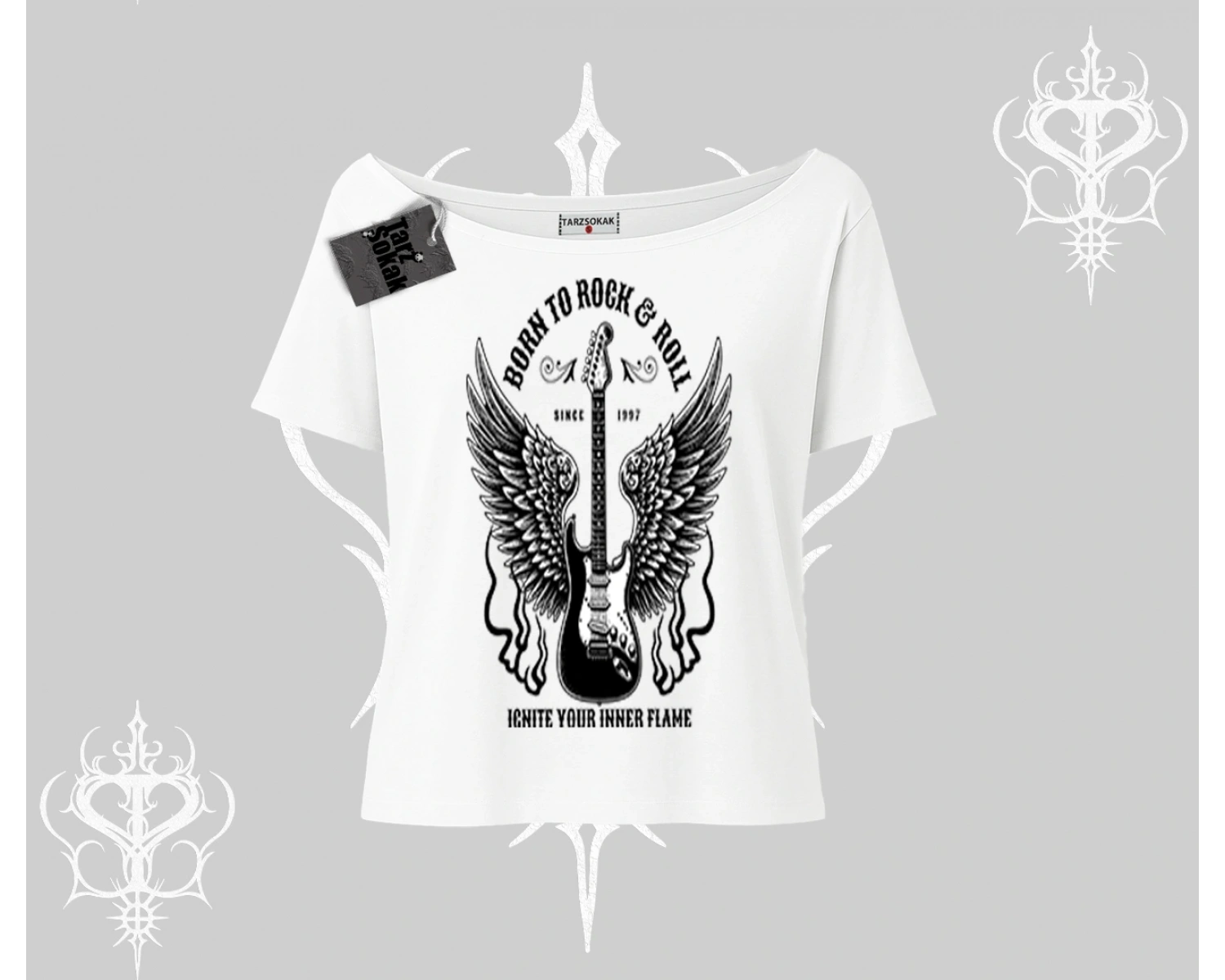 Kayık Yaka Tshirt Born to Rock Eternal Flame Legacy