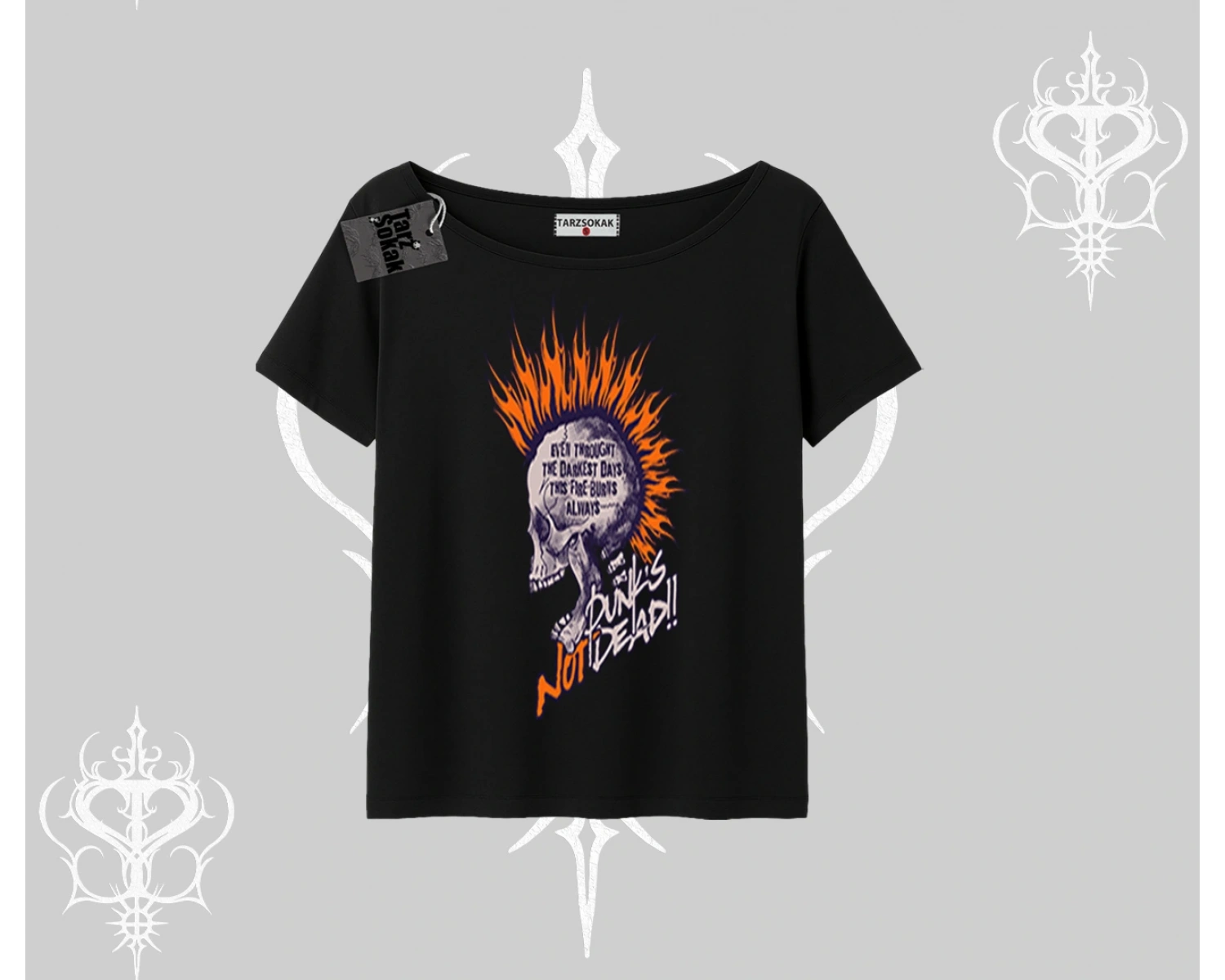 Kayık Yaka Tshirt Burning Skull Rebel Street Anthem
