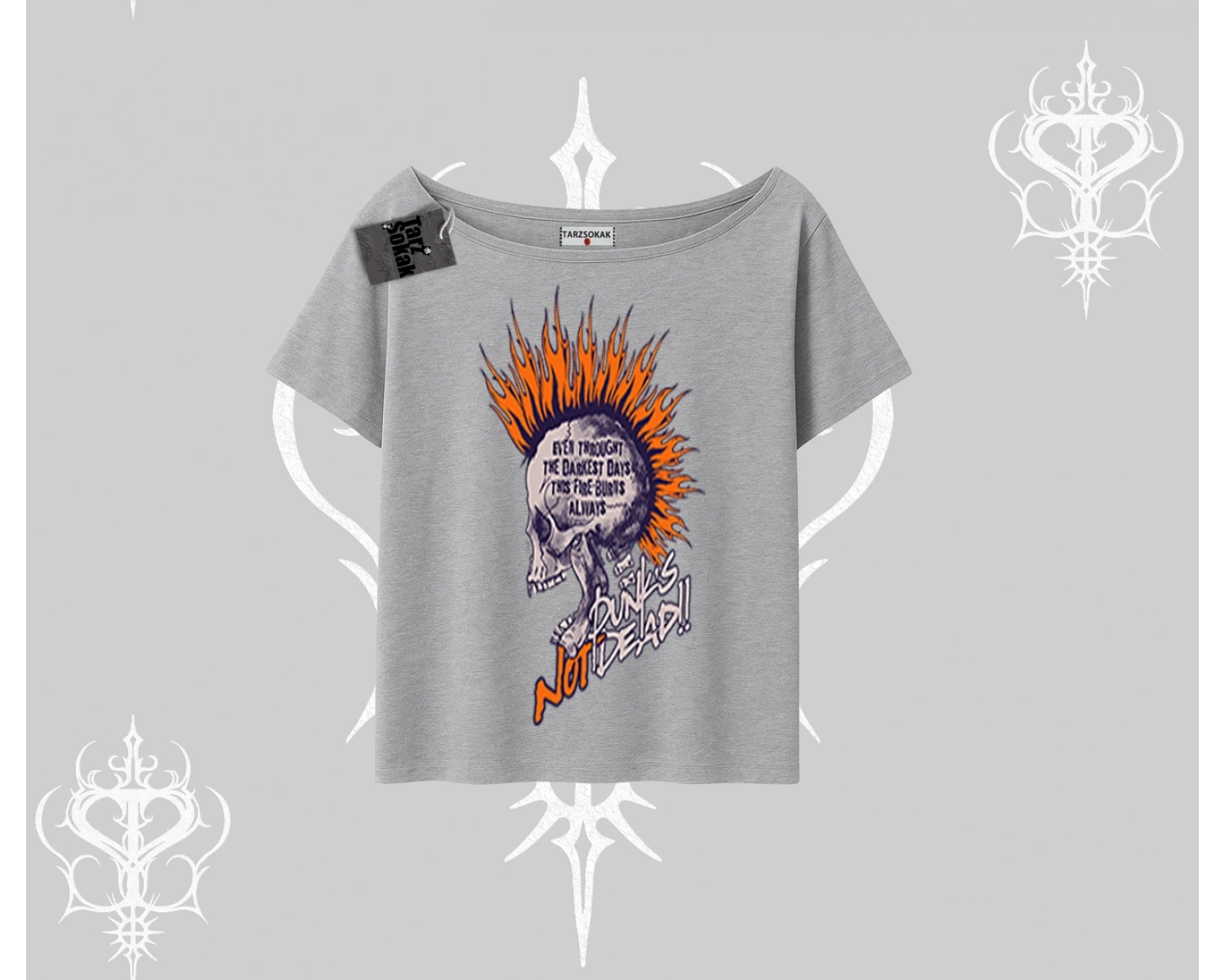 Kayık Yaka Tshirt Burning Skull Rebel Street Anthem