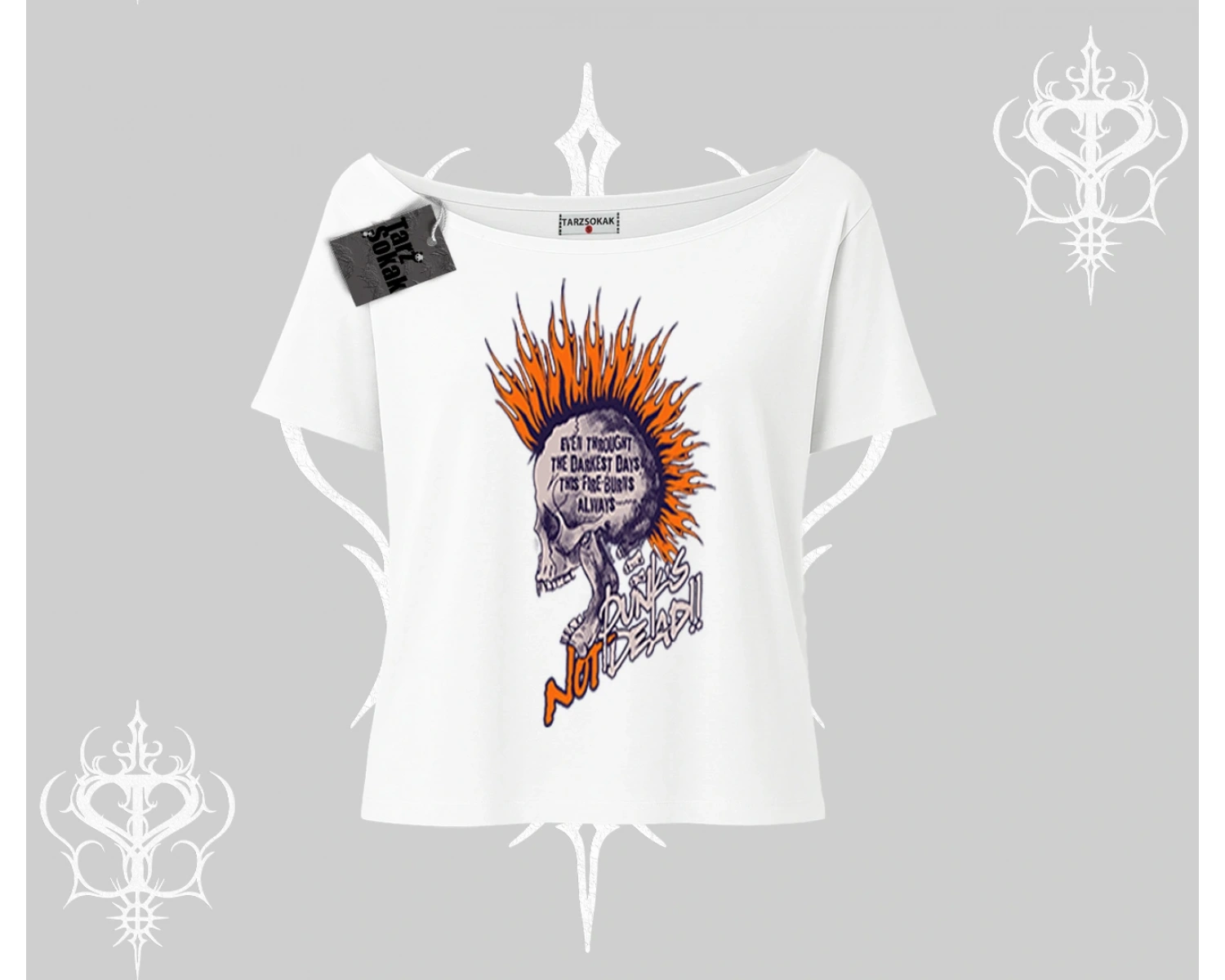 Kayık Yaka Tshirt Burning Skull Rebel Street Anthem