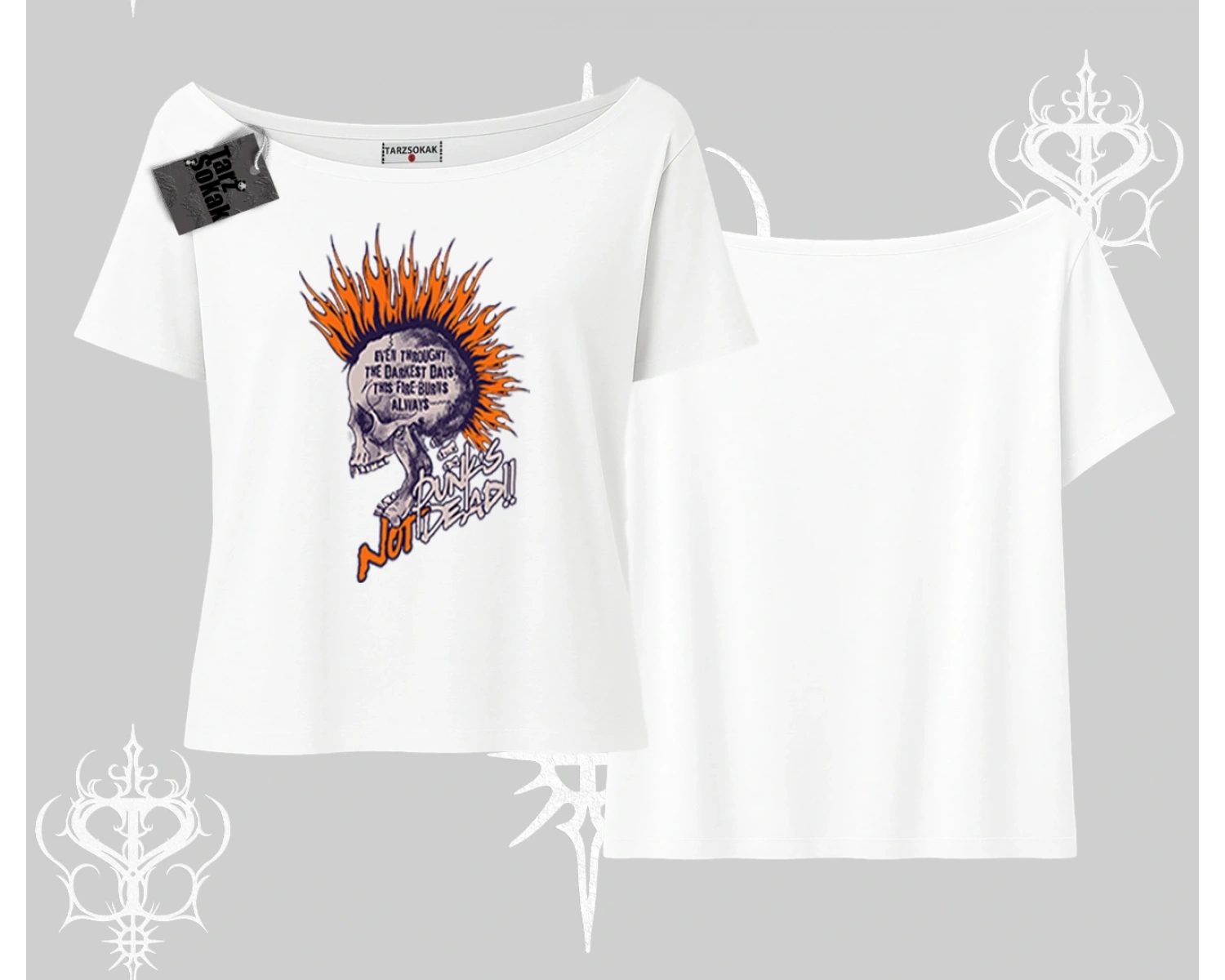 Kayık Yaka Tshirt Burning Skull Rebel Street Anthem