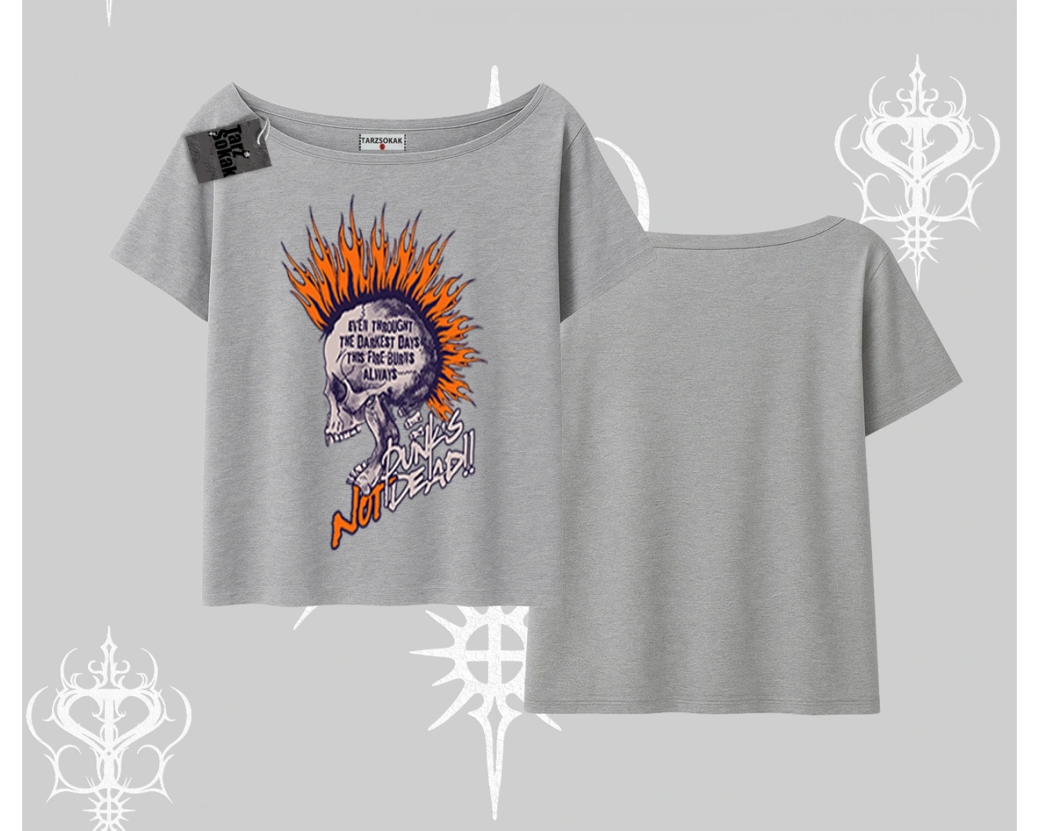 Kayık Yaka Tshirt Burning Skull Rebel Street Anthem