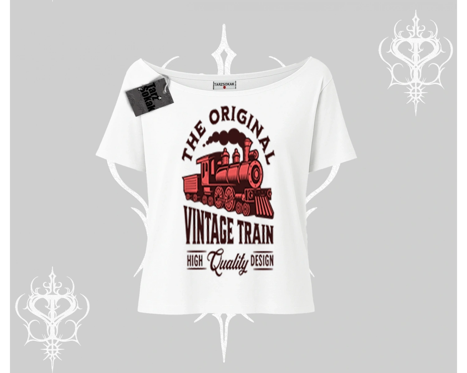 Kayık Yaka Tshirt Classic Railroad Vintage Train Street Aesthetic