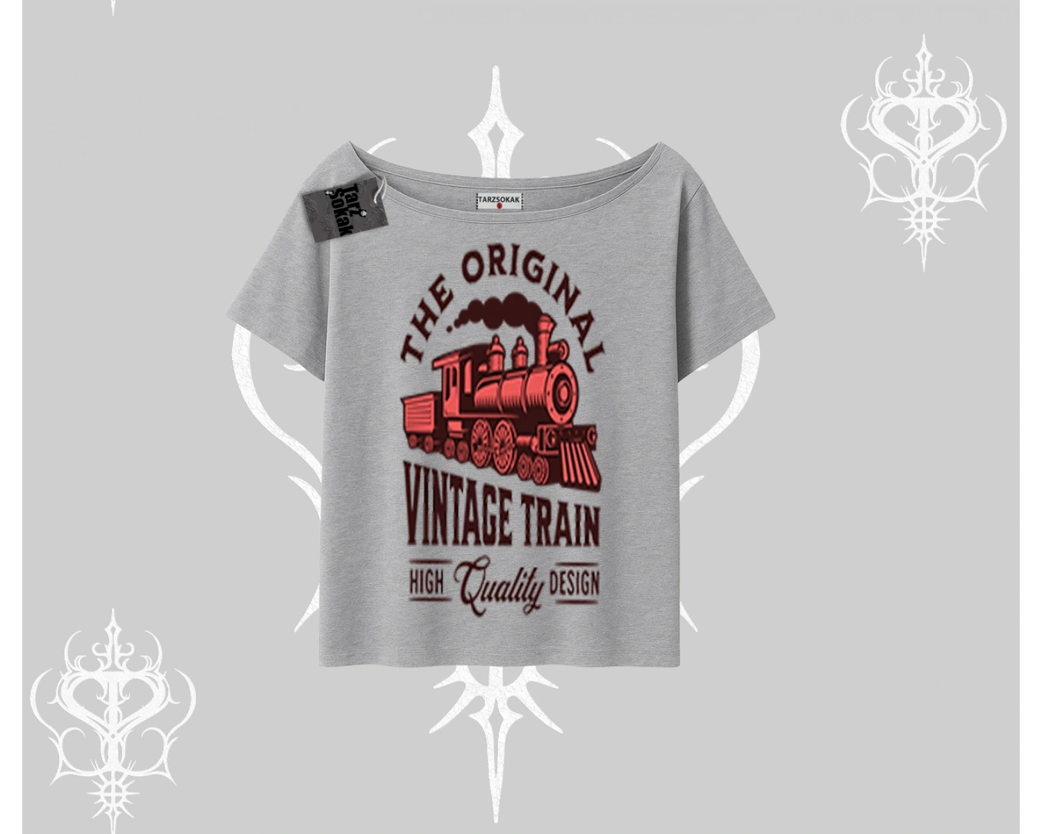 Kayık Yaka Tshirt Classic Railroad Vintage Train Street Aesthetic