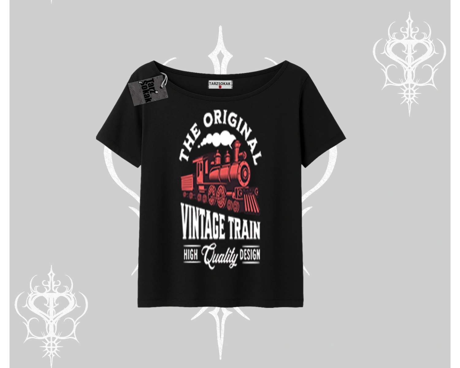 Kayık Yaka Tshirt Classic Railroad Vintage Train Street Aesthetic