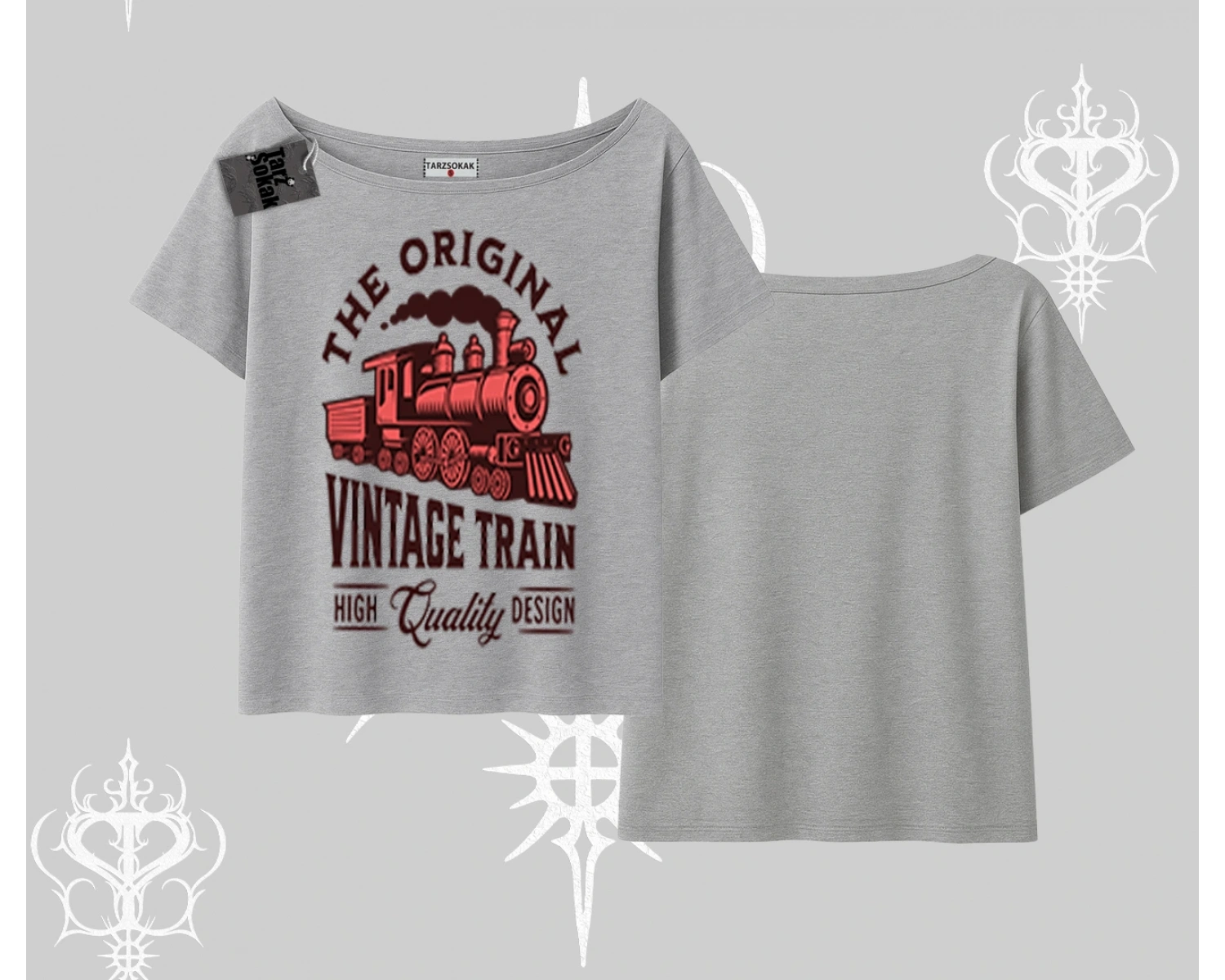 Kayık Yaka Tshirt Classic Railroad Vintage Train Street Aesthetic