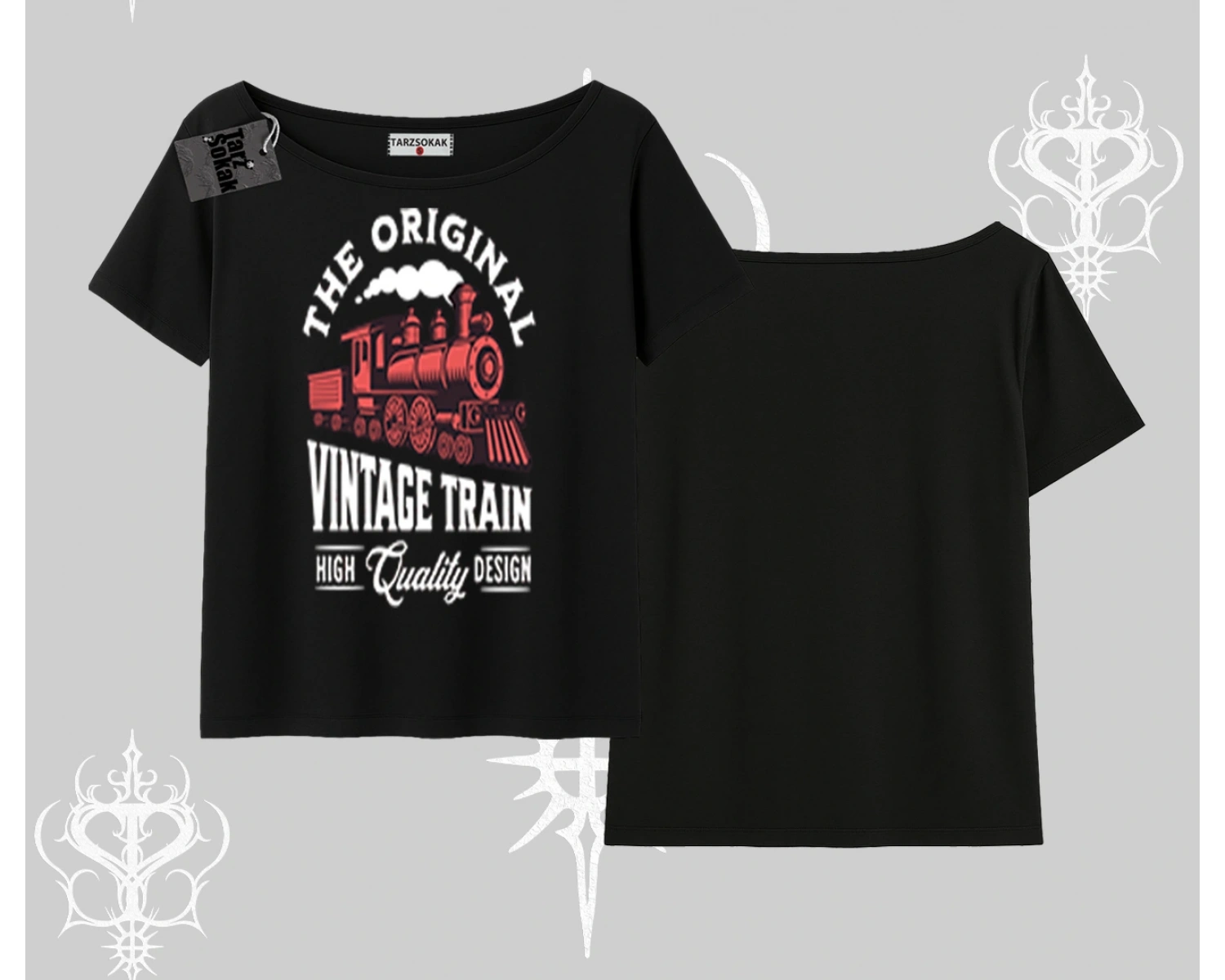 Kayık Yaka Tshirt Classic Railroad Vintage Train Street Aesthetic