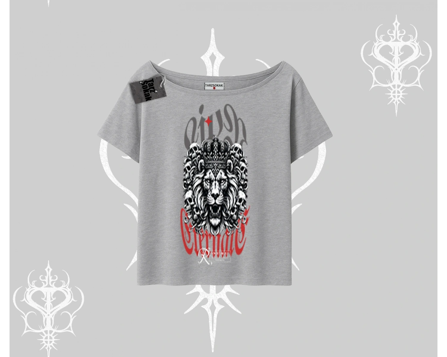 Kayık Yaka Tshirt Crowned Lion Rock Authority Myth