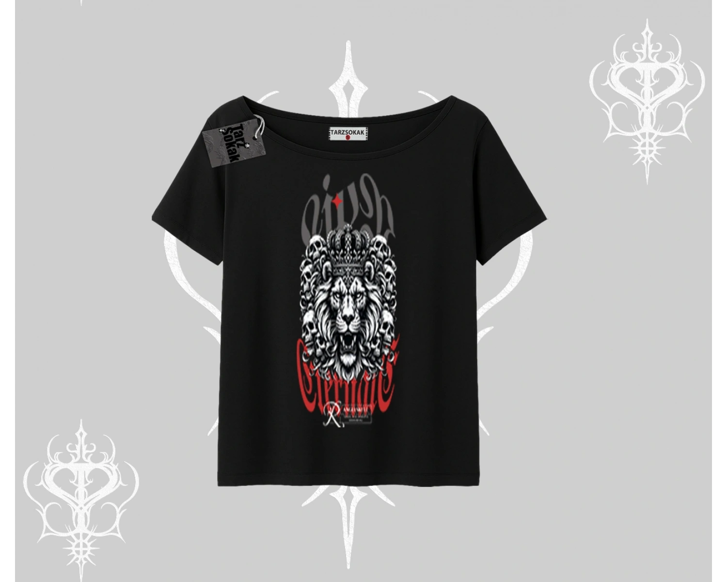 Kayık Yaka Tshirt Crowned Lion Rock Authority Myth