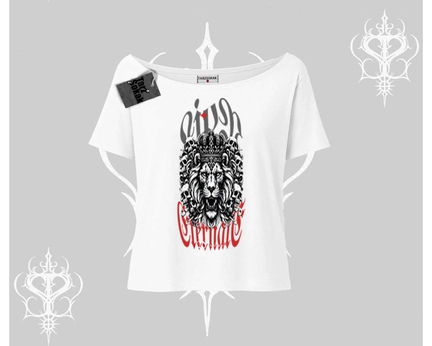 Kayık Yaka Tshirt Crowned Lion Rock Authority Myth