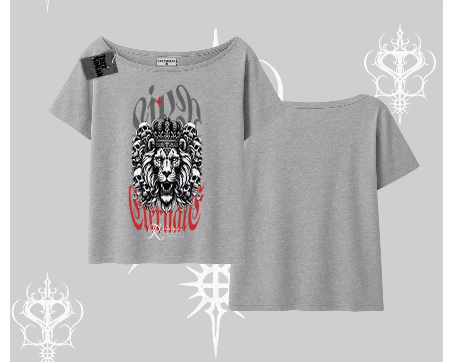 Kayık Yaka Tshirt Crowned Lion Rock Authority Myth