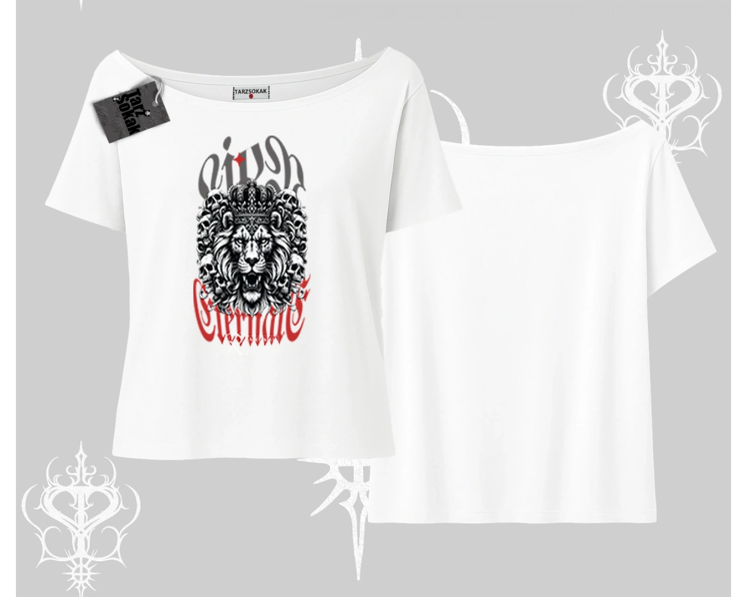 Kayık Yaka Tshirt Crowned Lion Rock Authority Myth