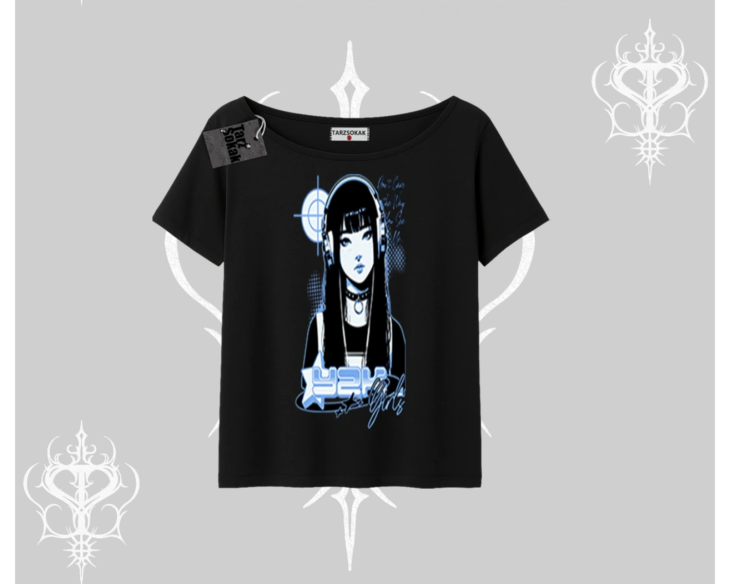 Kayık Yaka Tshirt Cyber Y2K Anime Girl Street Sound Aesthetic