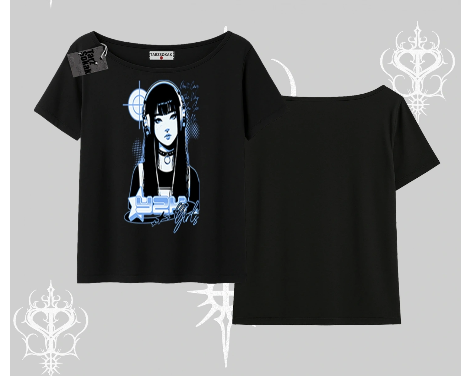 Kayık Yaka Tshirt Cyber Y2K Anime Girl Street Sound Aesthetic