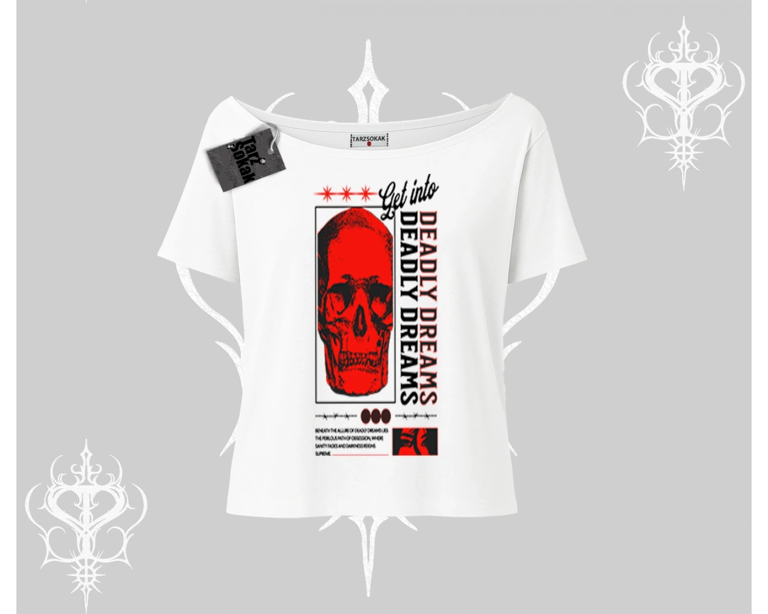Kayık Yaka Tshirt Deadly Dreams Skull Redcore Street Manifest