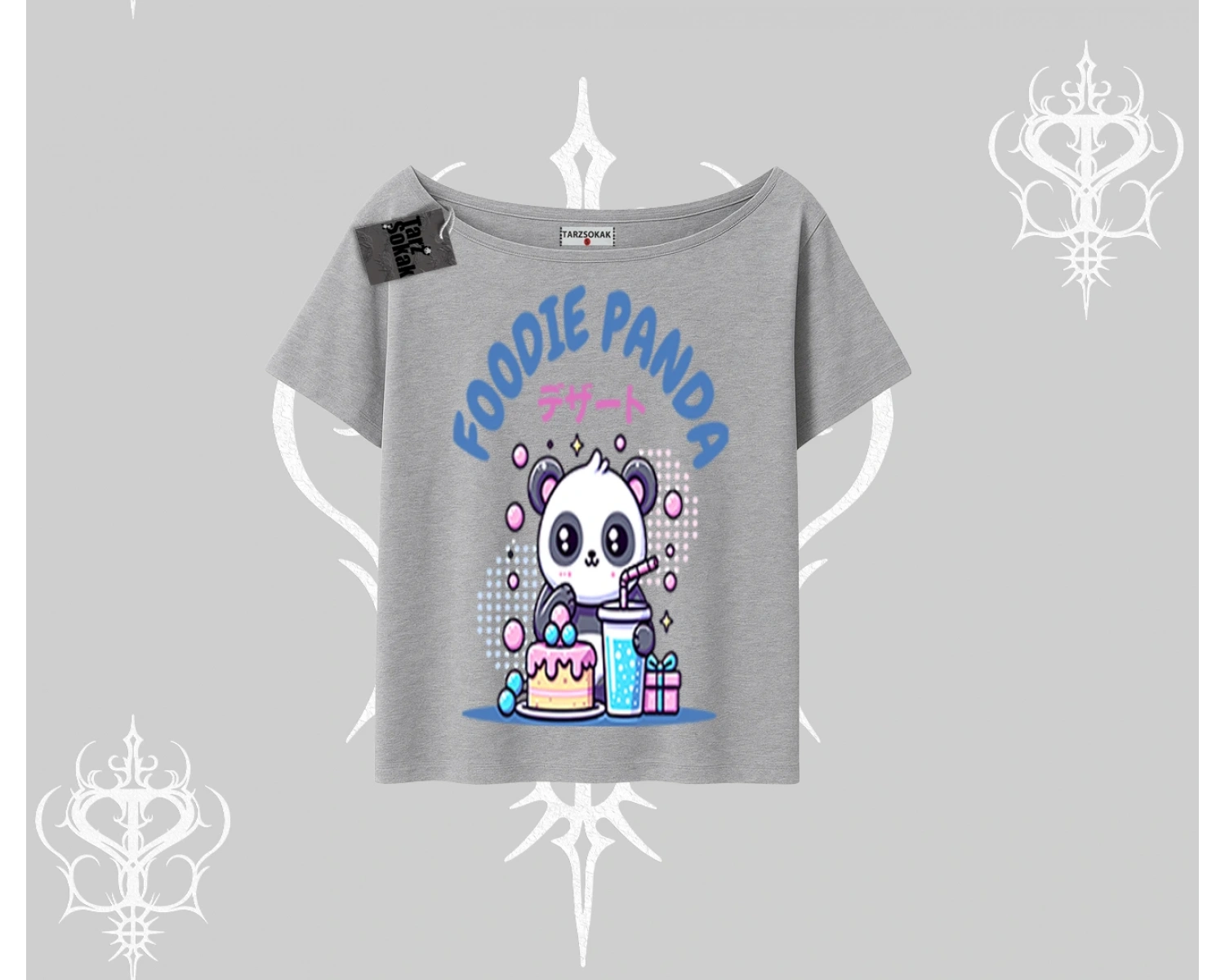 Kayık Yaka Tshirt Foodie Panda Tatlı ve Sevimli Panda Baskılı