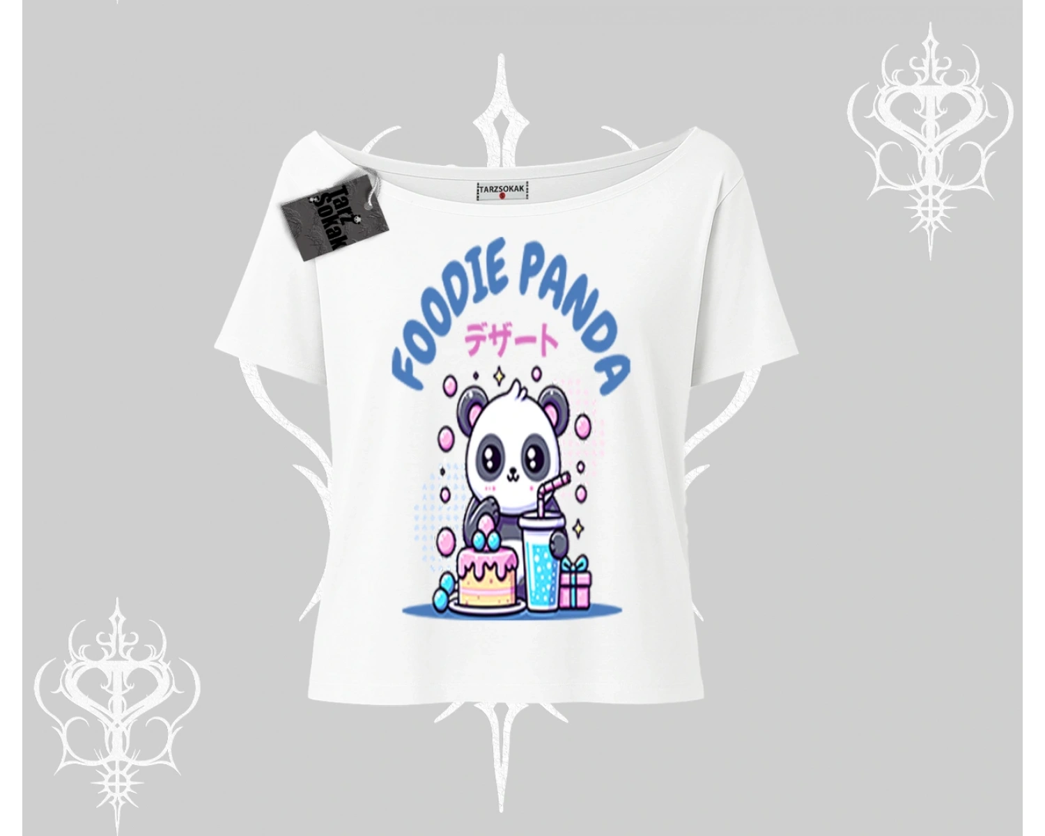Kayık Yaka Tshirt Foodie Panda Tatlı ve Sevimli Panda Baskılı