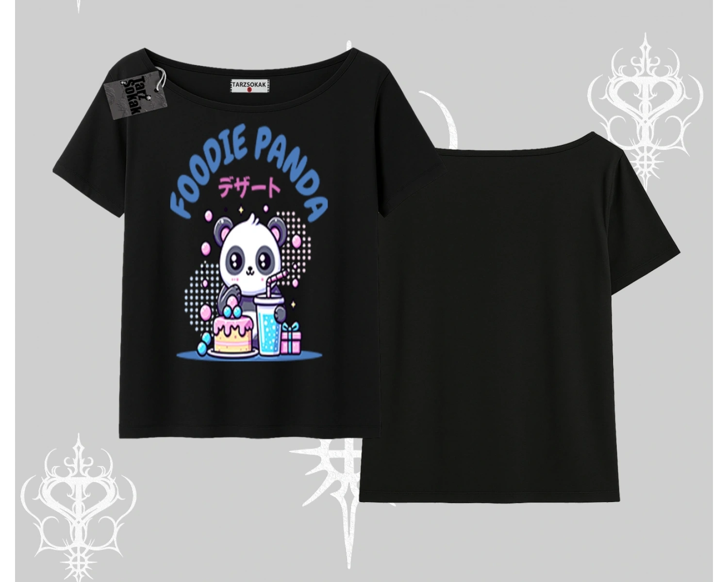 Kayık Yaka Tshirt Foodie Panda Tatlı ve Sevimli Panda Baskılı