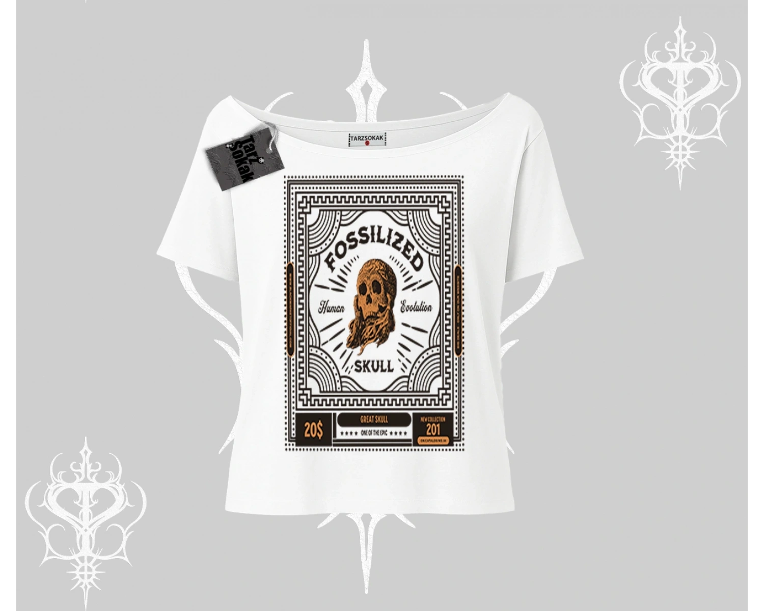 Kayık Yaka Tshirt Fossilized Skull Underground Archive